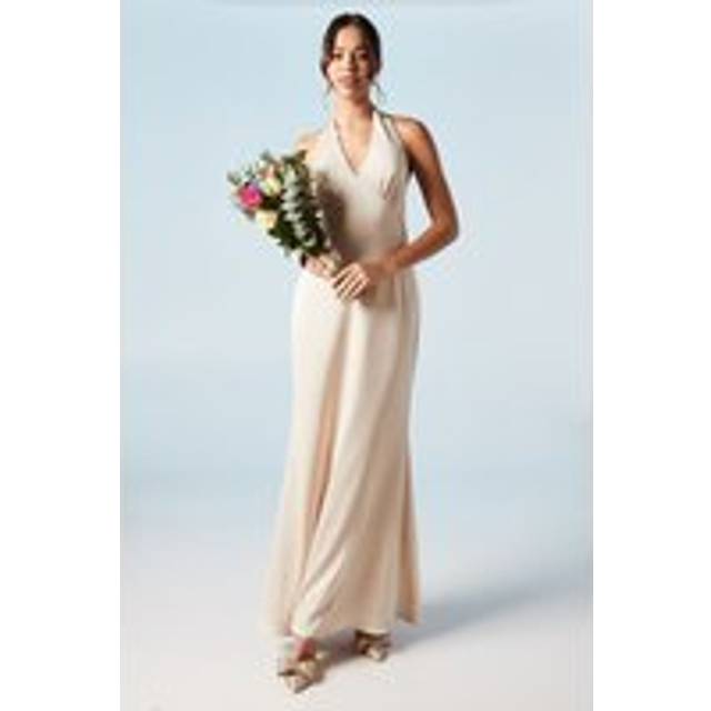 Halterneck Satin Bridesmaids Dress - Champagne - 16
