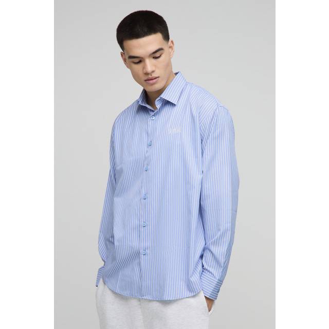 Homme Super Oversized Stripe Long Sleeve Shirt - Blue - M