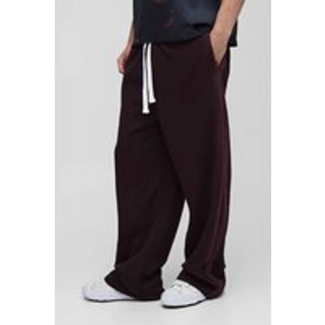 Wide Leg Washed Seam Joggers - Brown - L