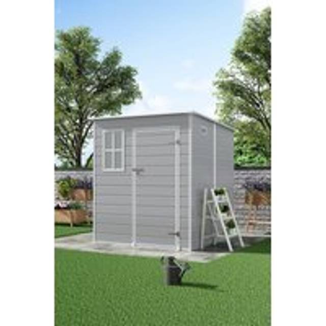 6x6 FT Durable PP Outdoor Storage Shed with Window & Vent - Grey - One Size