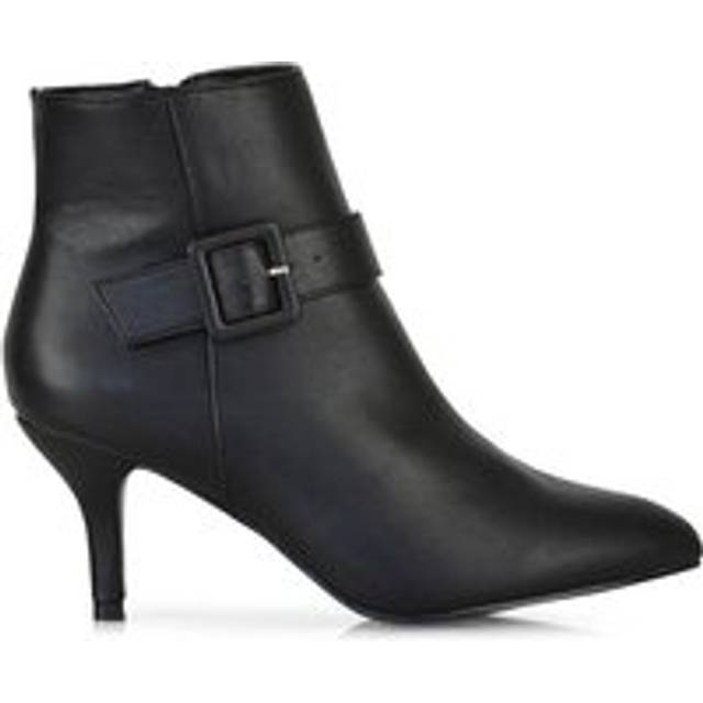 'Lara' Buckle Detail Pointed Toe Low Stiletto Heel Ankle Boots - Black - 6
