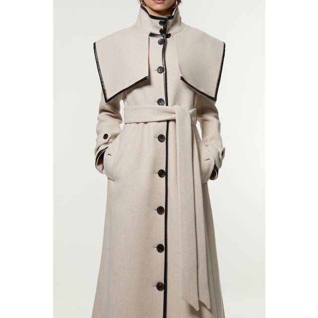 Premium Italian Wool Storm Flap Belted Tailored Midaxi Coat - Oatmeal