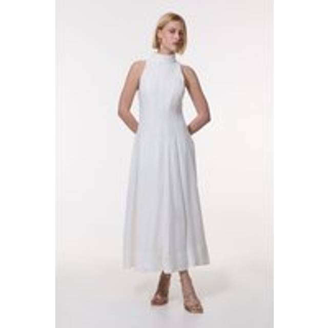 Petite Halter Neck Pleated Woven Maxi Dress - Ivory