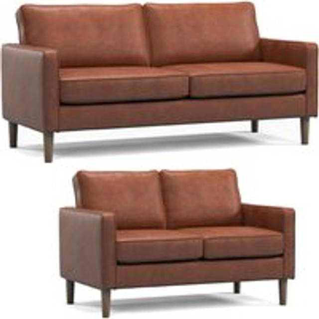 Bexhill Tan Faux Leather Boxed Arm Sofa Suite 3 + 2 Sofas - One Size