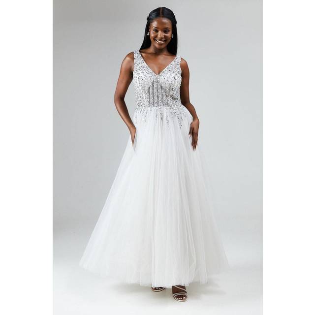 Embellished Lace Full Skirted Wedding Dress - Ivory - 10