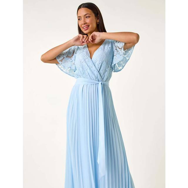 Lace Detail Wrap Midi Dress - Blue - 12