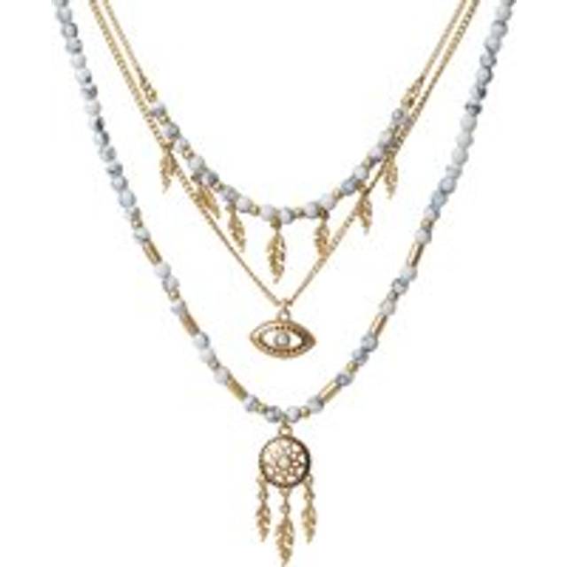 Womens Gold 'Dreamcatcher' Beaded Layered Necklace - Metallics - One Size