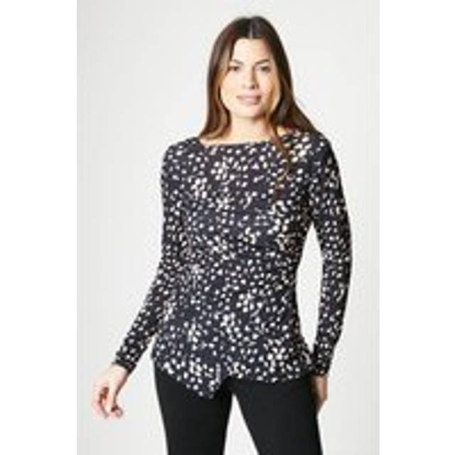 Womens Jersey Ruched Side Long Sleeve Top - Black - XL