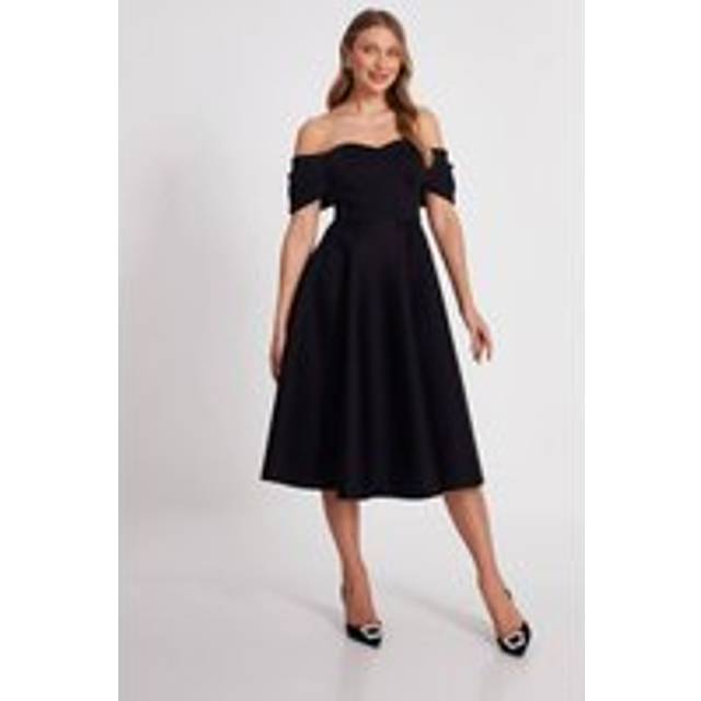 Womens Black Bardot Midi Skater Dress - 18
