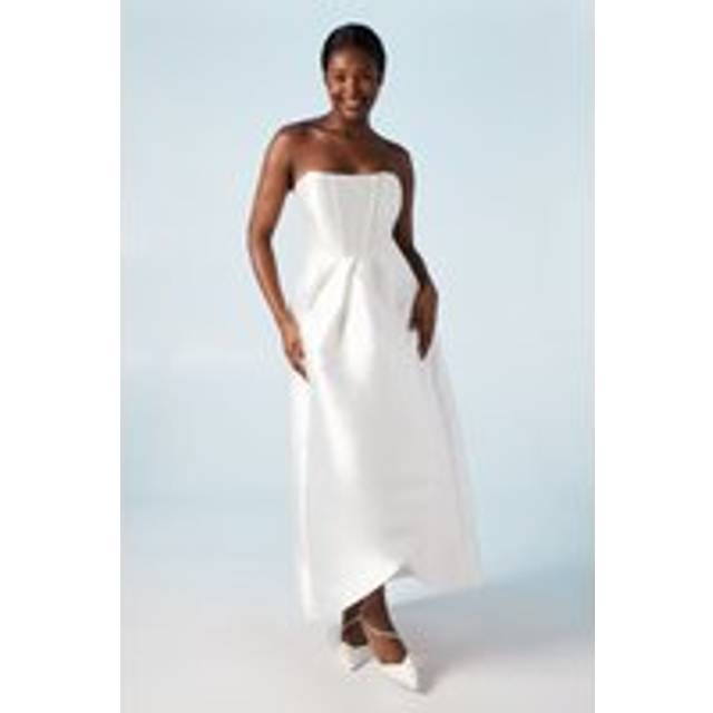 Corset Detail Twill Wedding Dress - Ivory - 12