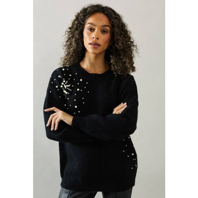 Womens Pearl Star Embellished Jumper - Black