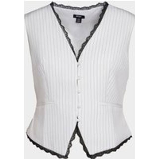 Womens Plus Tailored Lace Hem Waistcoat - White - 20
