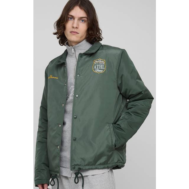 Tall Padded Nylon Varsity Oversized Coach Jacket - Green - S