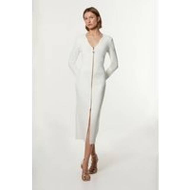 Zip Up Full Needle Knitted Dress - Cream