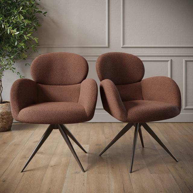 Set of 2 Brown Boucle Swivel Dining Chairs - Joelle