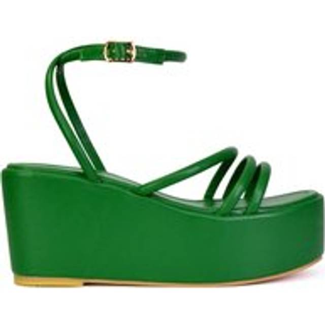 'Birdie' Ankle Strap Platform Sandal Wedge Heel Flatforms - Green - 4