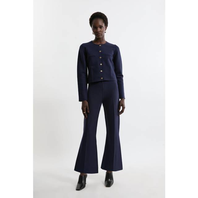 Karen Millen Women's Flared Knitted Trousers in Navy | Size: Medium