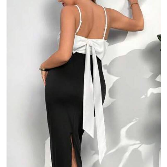 Firerie Plus Size Elegant Simple Exquisite Romantic Sweet Wedding Guest Party Holiday Backless Contrasting Bow Decor Slip Dress Slim Bodycon For Women, Spring