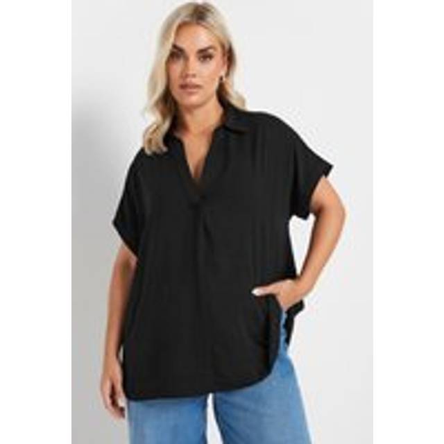 Yours Curve Black Collared Pleat Front Blouse, Women's Curve & Plus Size, Yours - 30-32