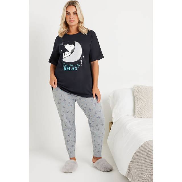 Snoopy Curve Navy Blue 'Relax' Cuffed Pyjama Set - 34-36