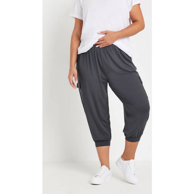Yours Curve Charcoal Grey Cropped Cargo Harem Joggers, Women's Curve & Plus Size, Yours - 34-36