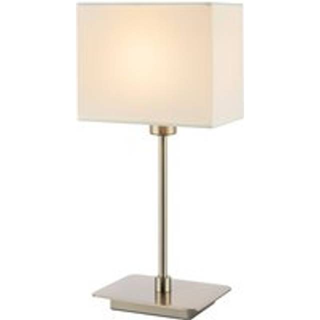 Contemporary Bedside Table Lamp with White Cotton Fabric Shade - Metallic Silver - One Size
