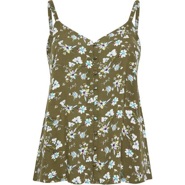 Yours Curve Green Floral Button Cami Vest Top Online Special Offer, Women's Curve & Plus Size, Yours - 16