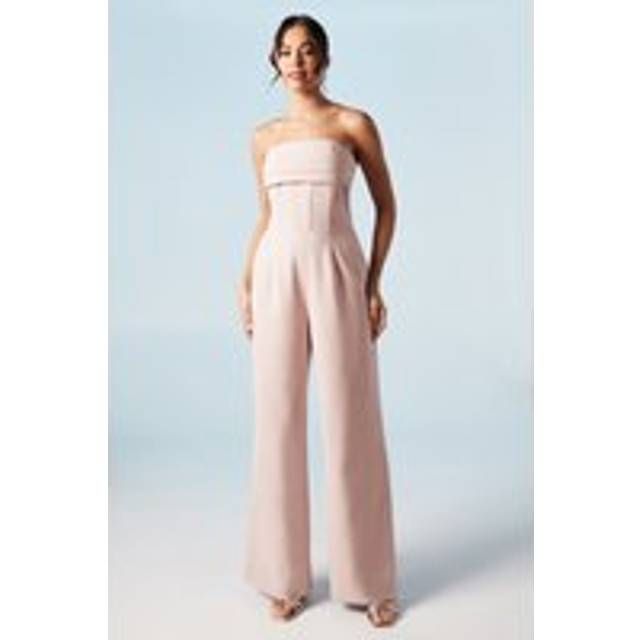 Corset Detail Wide Leg Bridesmaids Jumpsuit - Pink - 12