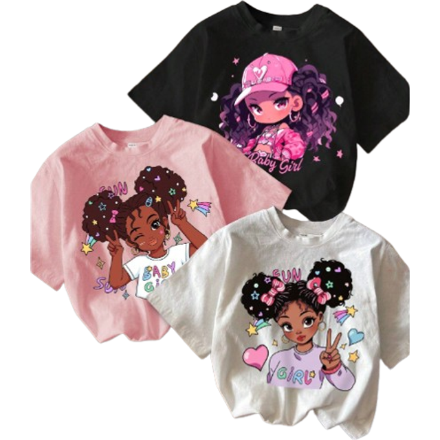 SHEIN 2-6 Packs Young Girls Cartoon Graphic Tees Short Sleeve Casual Cute T-Shirts For Toddlers, Back To School Girls, Cute Tops For School, Girls Shirts, C