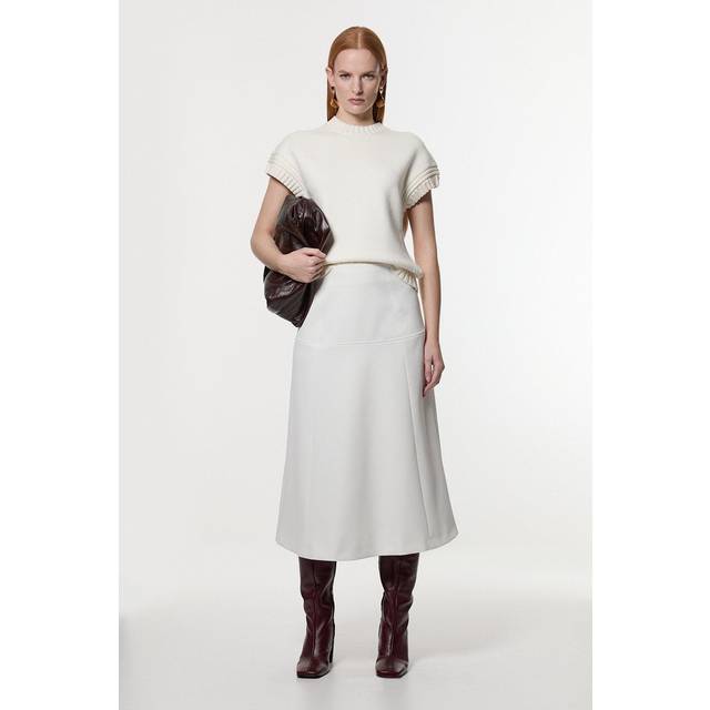 Petite Tailored Textured Full Midi Skirt - Ivory