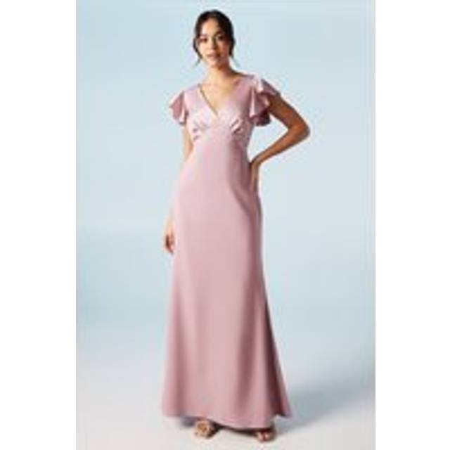 Coast Honoured V Neck Angel Short Sleeve Satin Maxi Bridesmaid Dress - Pink - 18