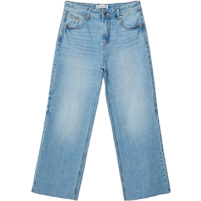 Stradivarius Tall – D96 – Mellanblå, tvättade, raka jeans i kort design