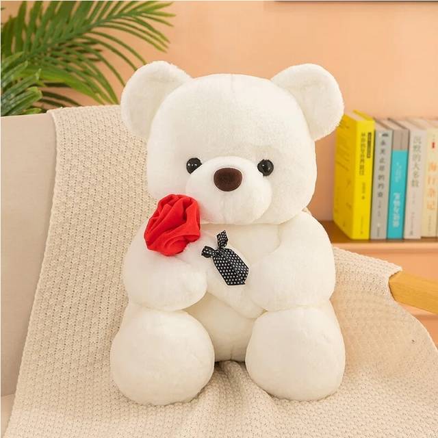 (25CM, 25CM-white) Valentine's Day Roses Teddy Bear Animal Plush Toys For Girls Teddy Bear Dolls