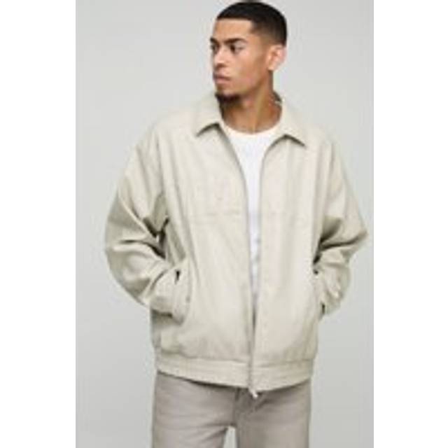 Official Oversized PU Embossed Collard Bomber Jacket - Cream - XS