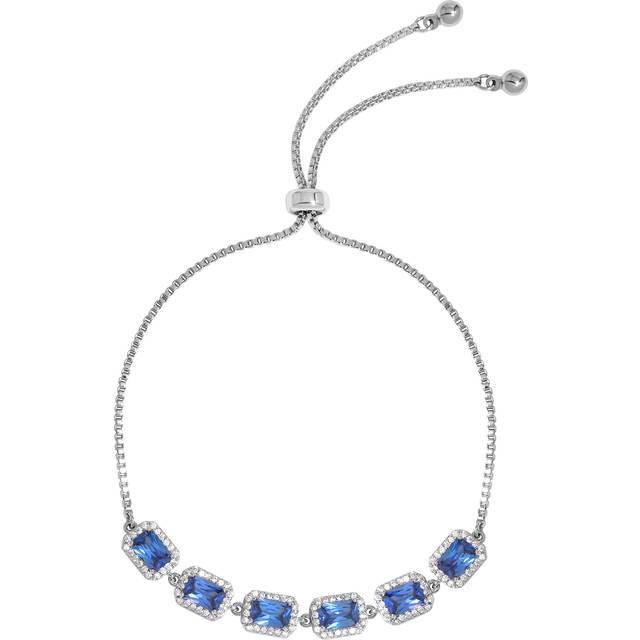Jon Richard Jon Richard Rhodium Plated Cubic Zirconia Emerald Cut Sapphire Toggle Bracelet - Gift Boxed