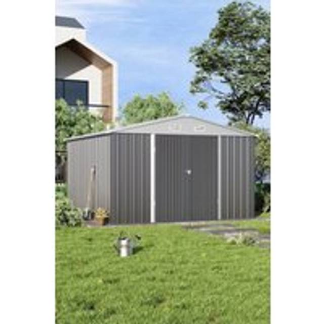 10×10 ft Garden Metal Storage Tool Shed with Door - Grey - One Size