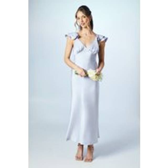 Petite Ruffle Neckline Satin Maxi Bridesmaid Dress - Lavender - 18