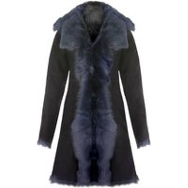 Womens Toscana Sheepskin Suede Trench Coat-Rochester - Navy - 8