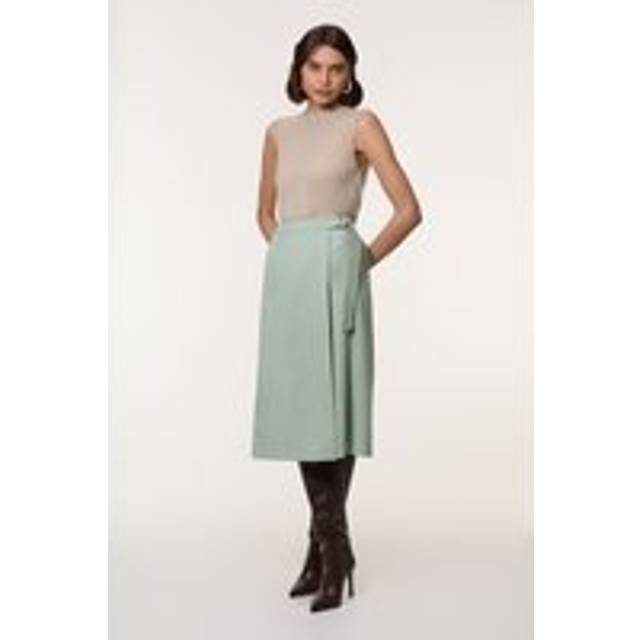Soft Tailored Wrap A Line Midi Skirt - Green