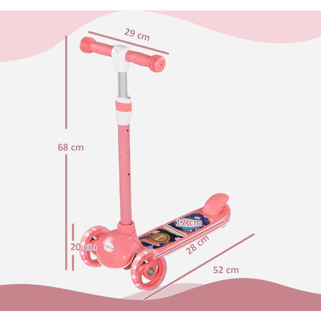 Aiyaplay Kids 3 Wheel Scooter For 2-6 Years Old W/ Adjustable Height, Led Light, Tpe Handlebar, Pink
