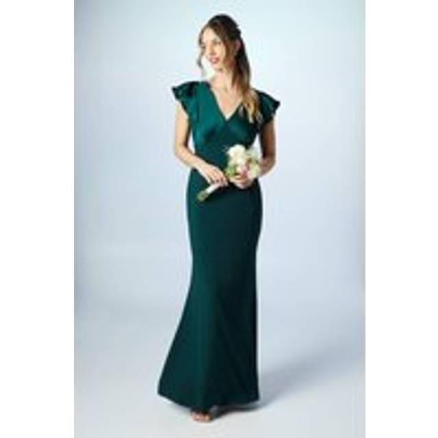 Coast Honoured V Neck Angel Short Sleeve Satin Maxi Bridesmaid Dress - Green - 18