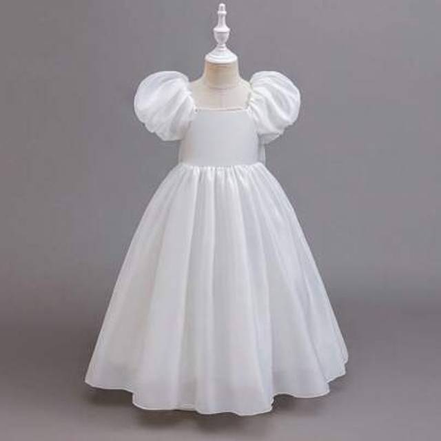 SHEIN Girl&#39;s Long Ruffled Sleeves Maxi Princess Dress With Oversized Bow, Suitable For Wedding Flower Girl