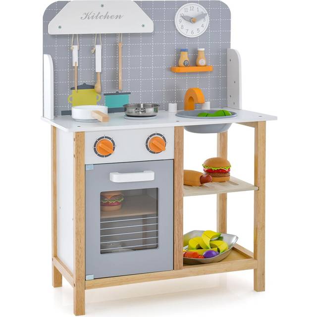 HONEY JOY Kids Kitchen Playset  Toddler Wooden Play Kitchen Set w/Sink  Stove & Oven  Cooking Accessories  Large Storage Cabinet  Little Chef Pretend
