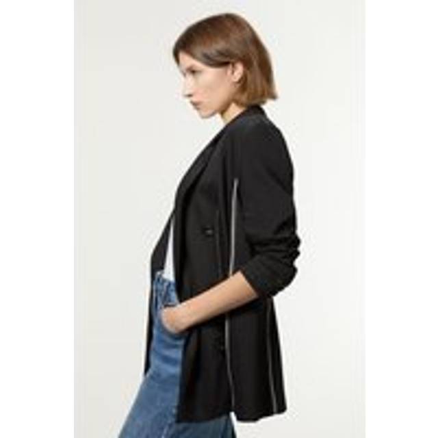 Tailored Contrast Tipped Stitch Detail Double Breasted Jacket - Black