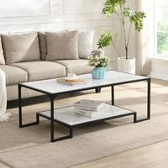 Zenith Rectangular Coffee Table with Shelf - White - One Size