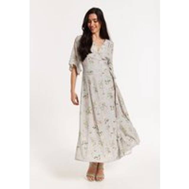 Womens Floral Print Kimono Wrap Maxi Dress - Grey - 8