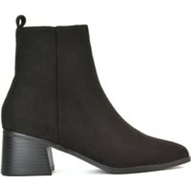 'Angela' Square Toe Low Heel Ankle Booties With Block Heel - Jet Black - 6