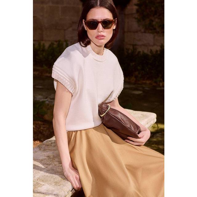 Cotton Tailored Full Skirt - Camel