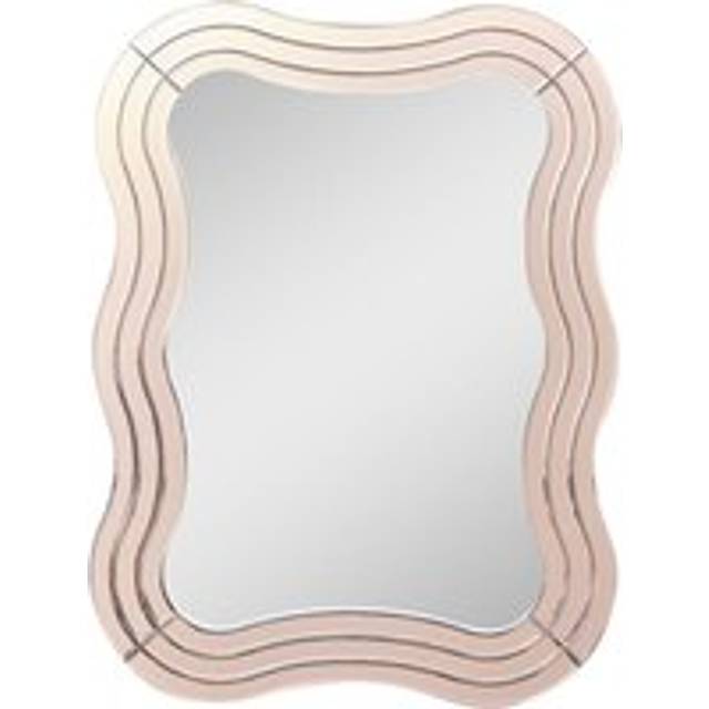 Pink Glass Art Deco Wavy Wall Mirror - 80cm x 60cm Material: Mirrors