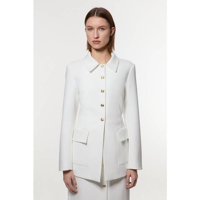 Clean Tailored Single Breasted Longline Jacket - Ivory